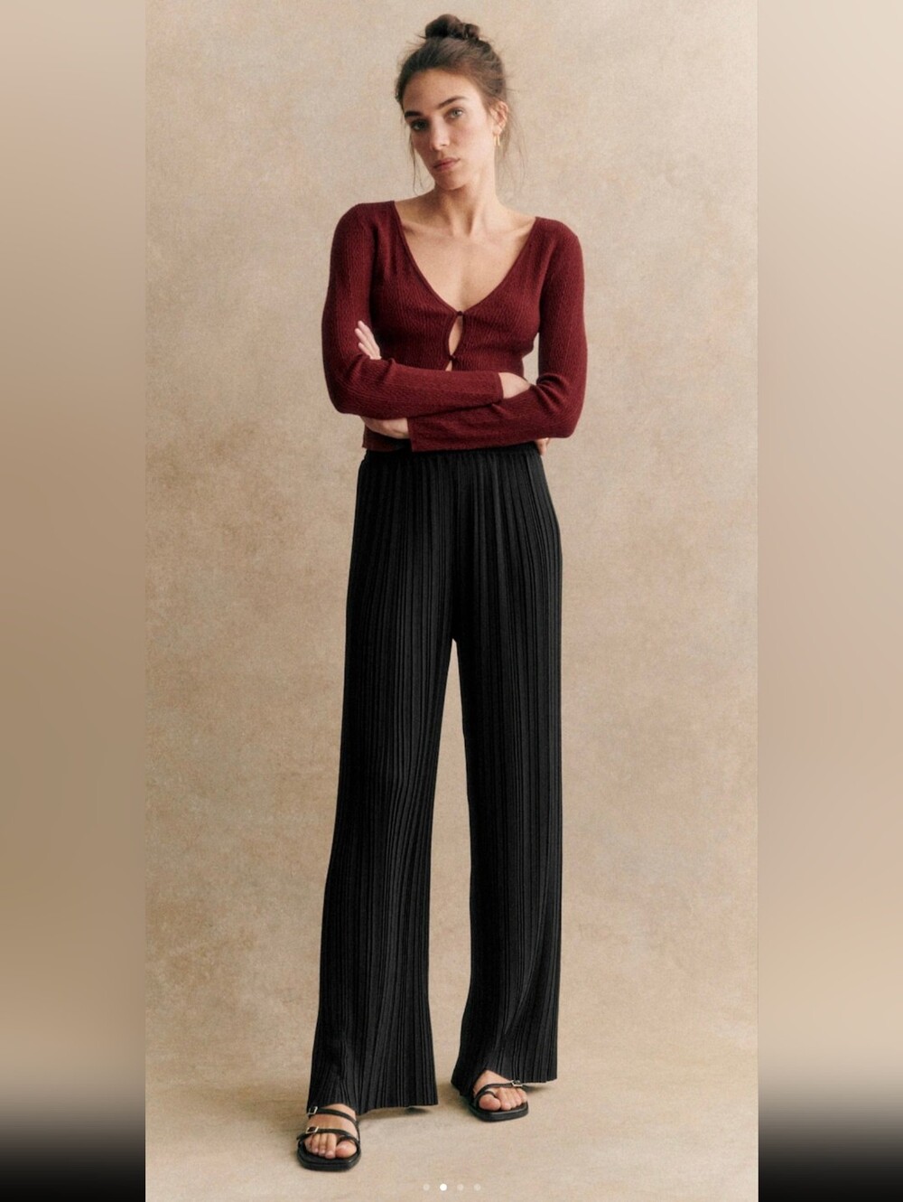 Sézane Jimmy Black Pleated Wide-Leg Trousers